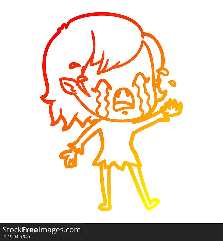 warm gradient line drawing cartoon crying vampire girl