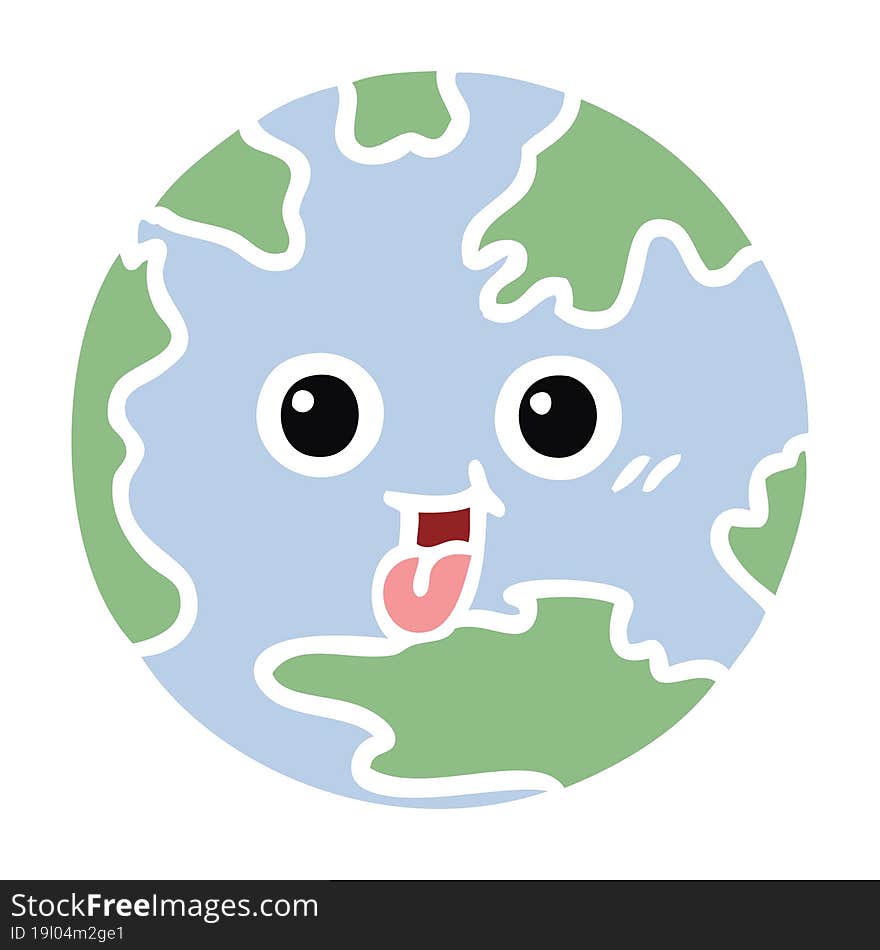 flat color retro cartoon planet earth