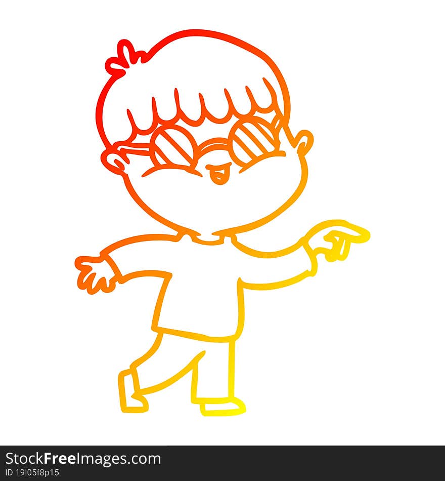 warm gradient line drawing of a cartoon boy wearing spectacles