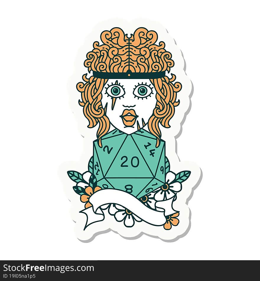 sticker of a human barbarian with natural 20 dice roll. sticker of a human barbarian with natural 20 dice roll