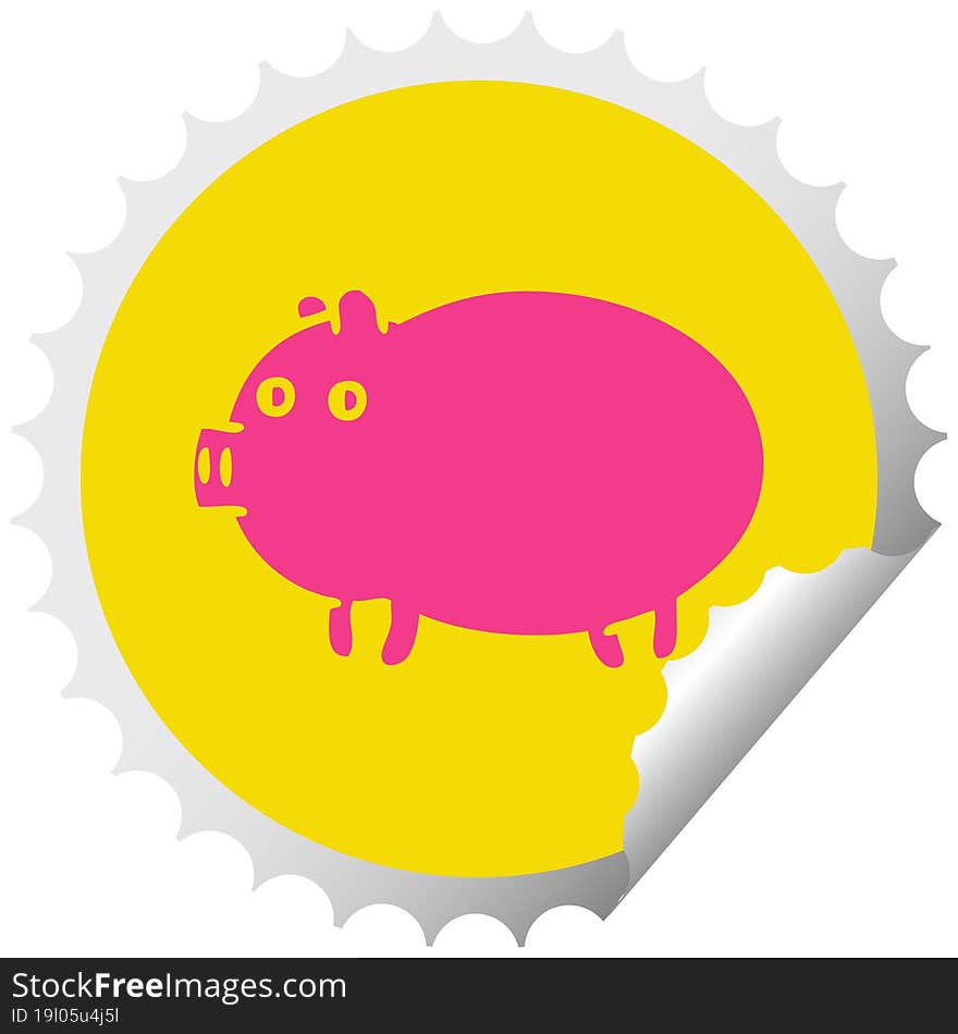 circular peeling sticker cartoon of a fat pig