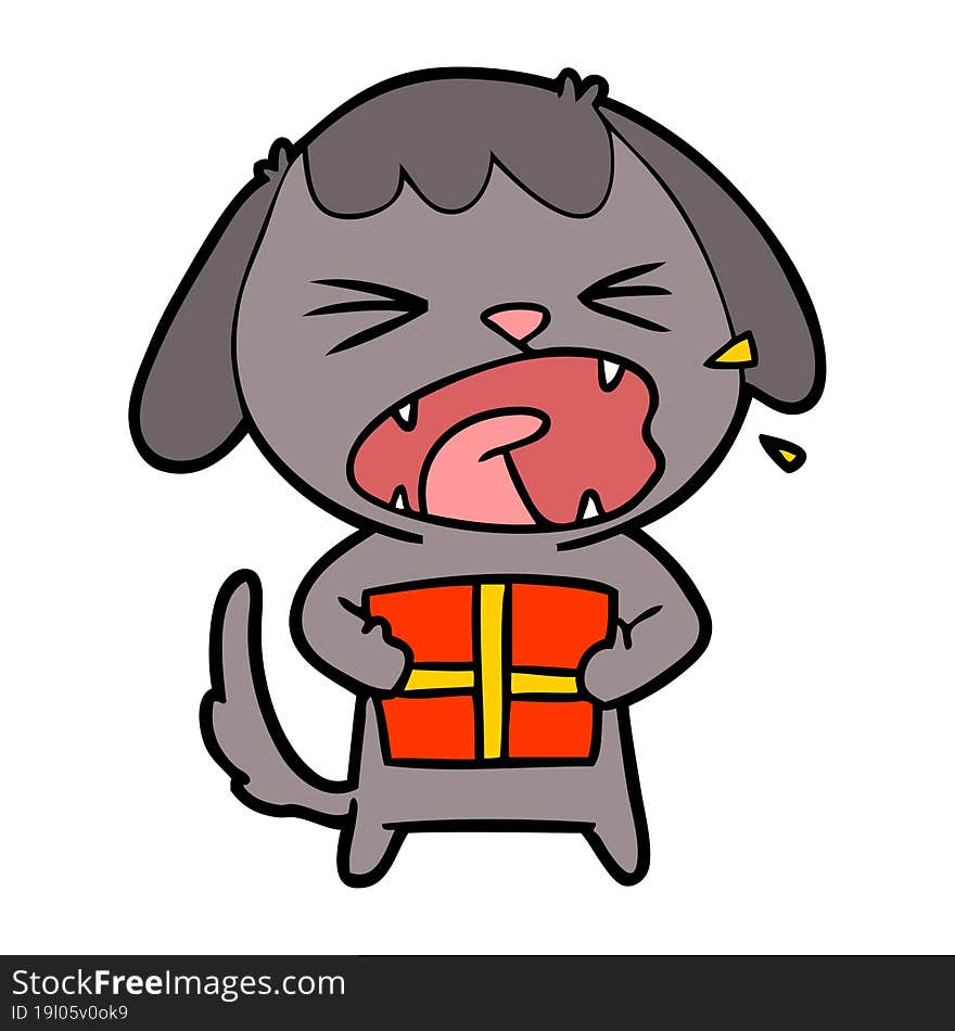 cute cartoon dog with christmas present. cute cartoon dog with christmas present