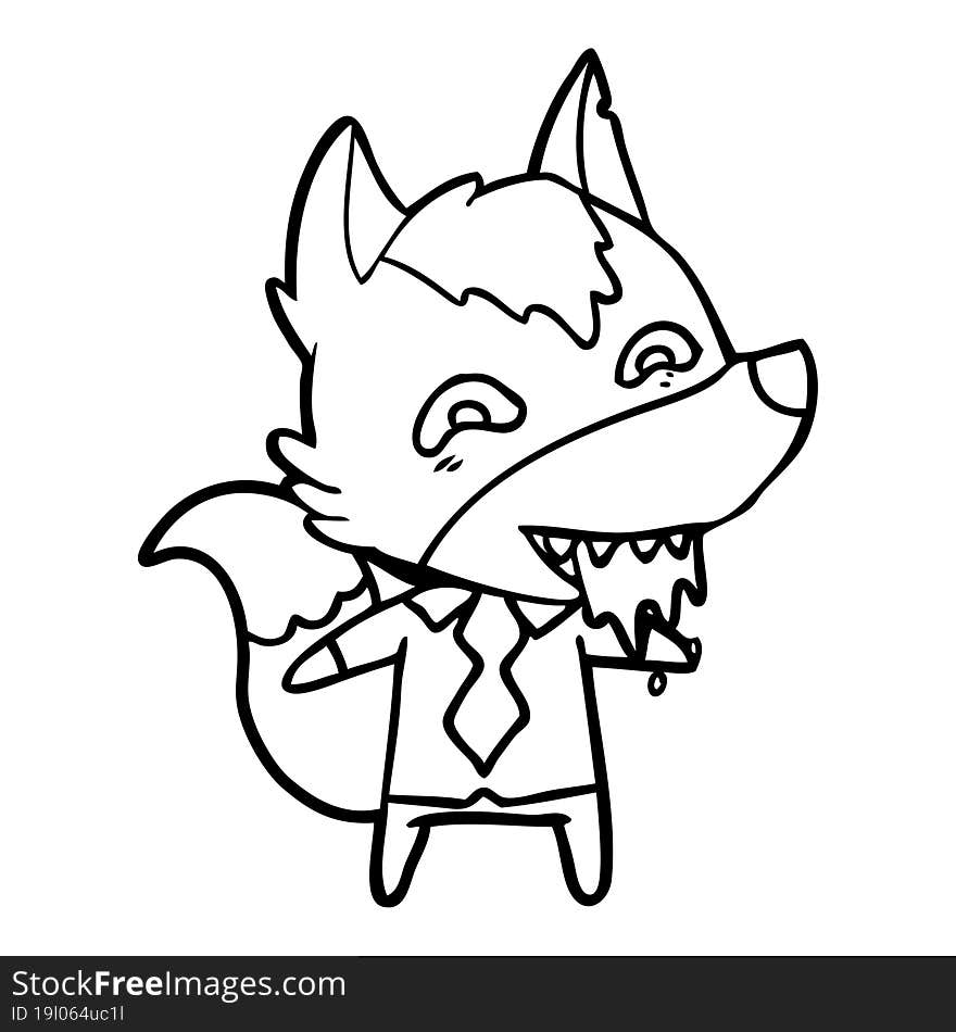 cartoon hungry wolf in office clothes. cartoon hungry wolf in office clothes