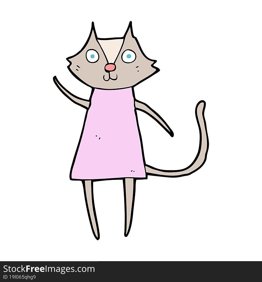 Cute Cartoon Cat Waving