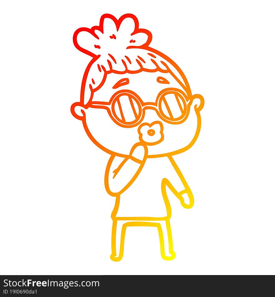 warm gradient line drawing of a cartoon woman wearing spectacles