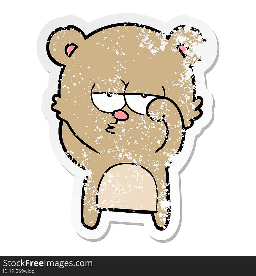 distressed sticker of a bored bear cartoon