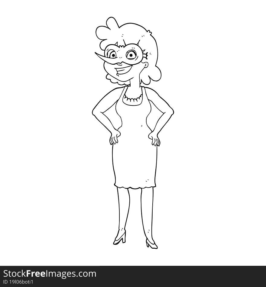 black and white cartoon woman wearing mask