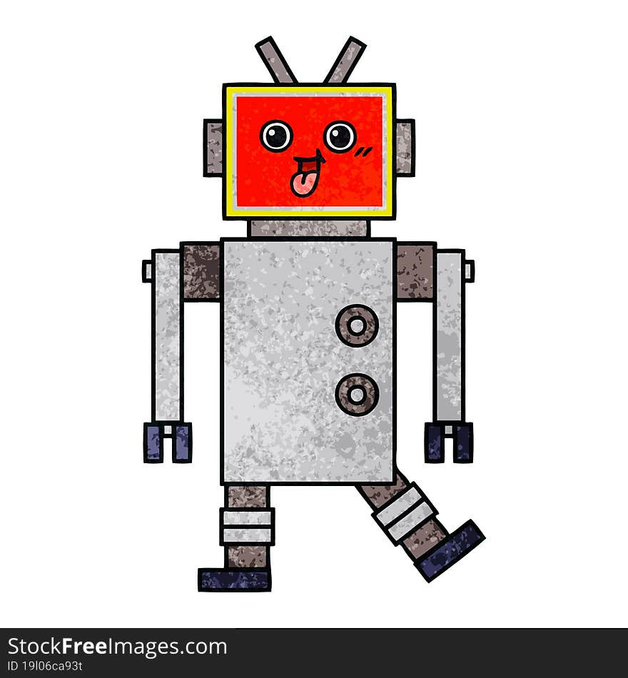 Retro Grunge Texture Cartoon Happy Robot