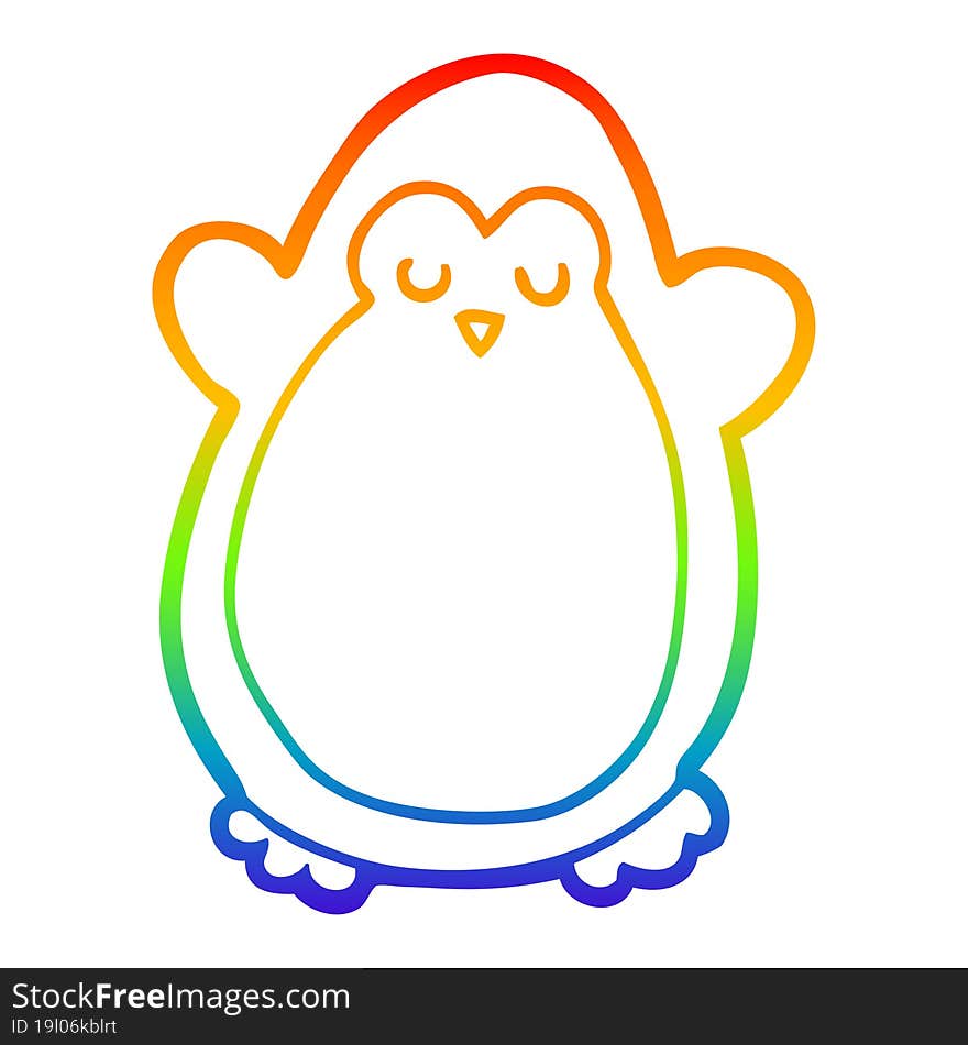 rainbow gradient line drawing cartoon penguin