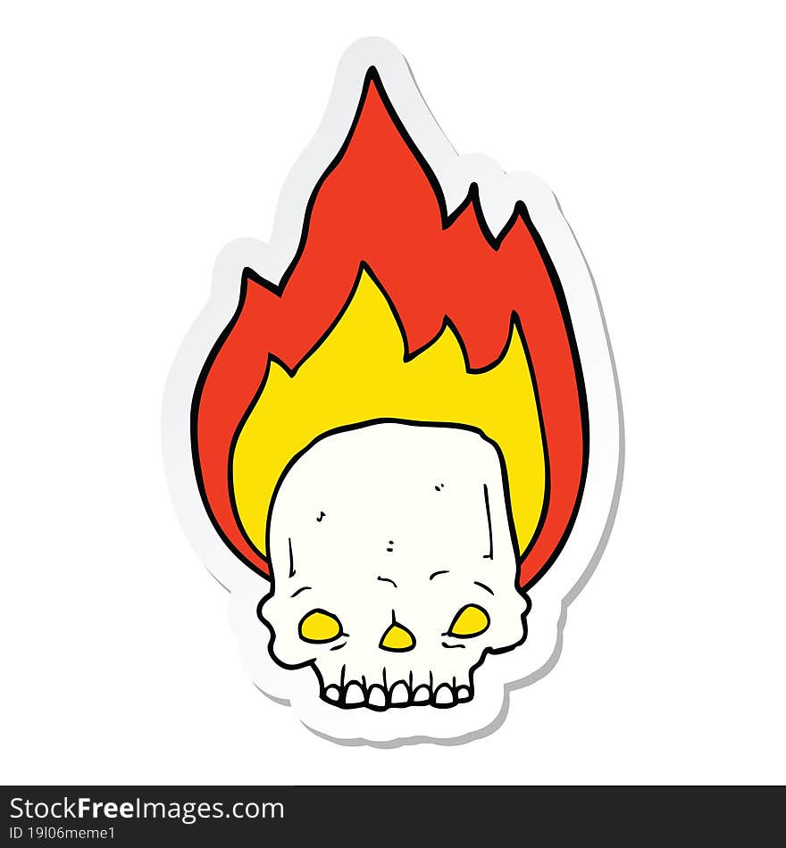 sticker of a spooky cartoon flaming skull