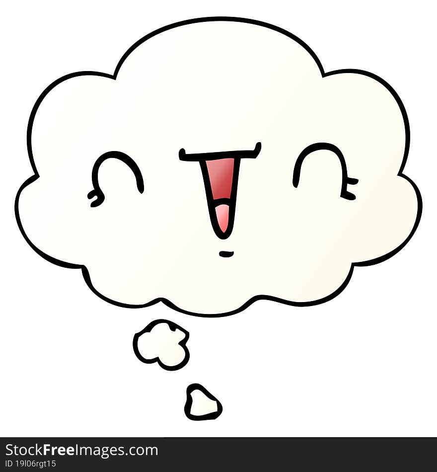 happy cartoon face with thought bubble in smooth gradient style