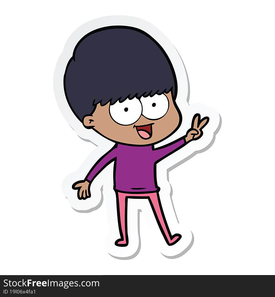 sticker of a happy cartoon boy waving