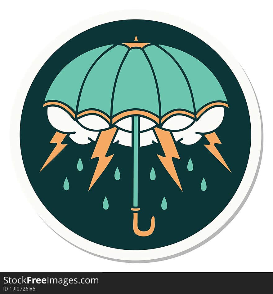 Tattoo Style Sticker Of An Umbrella