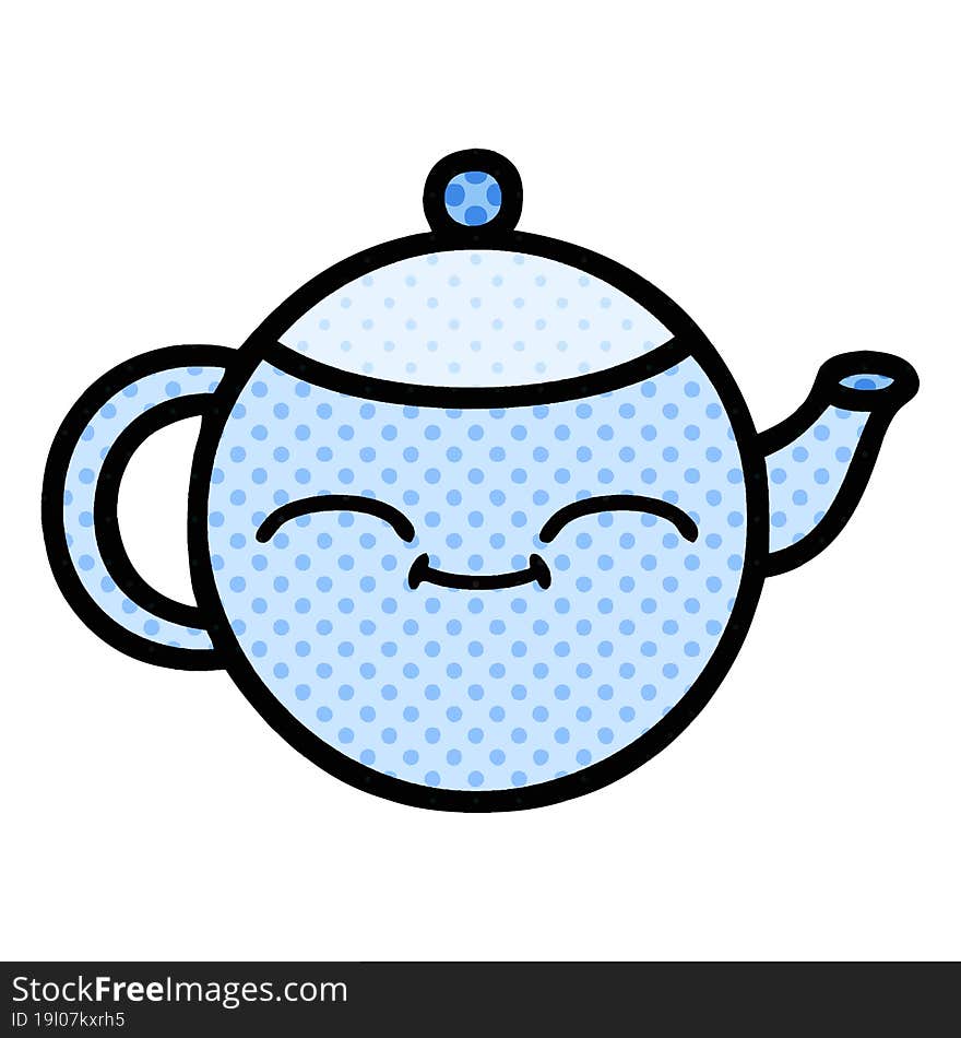 comic book style cartoon happy teapot