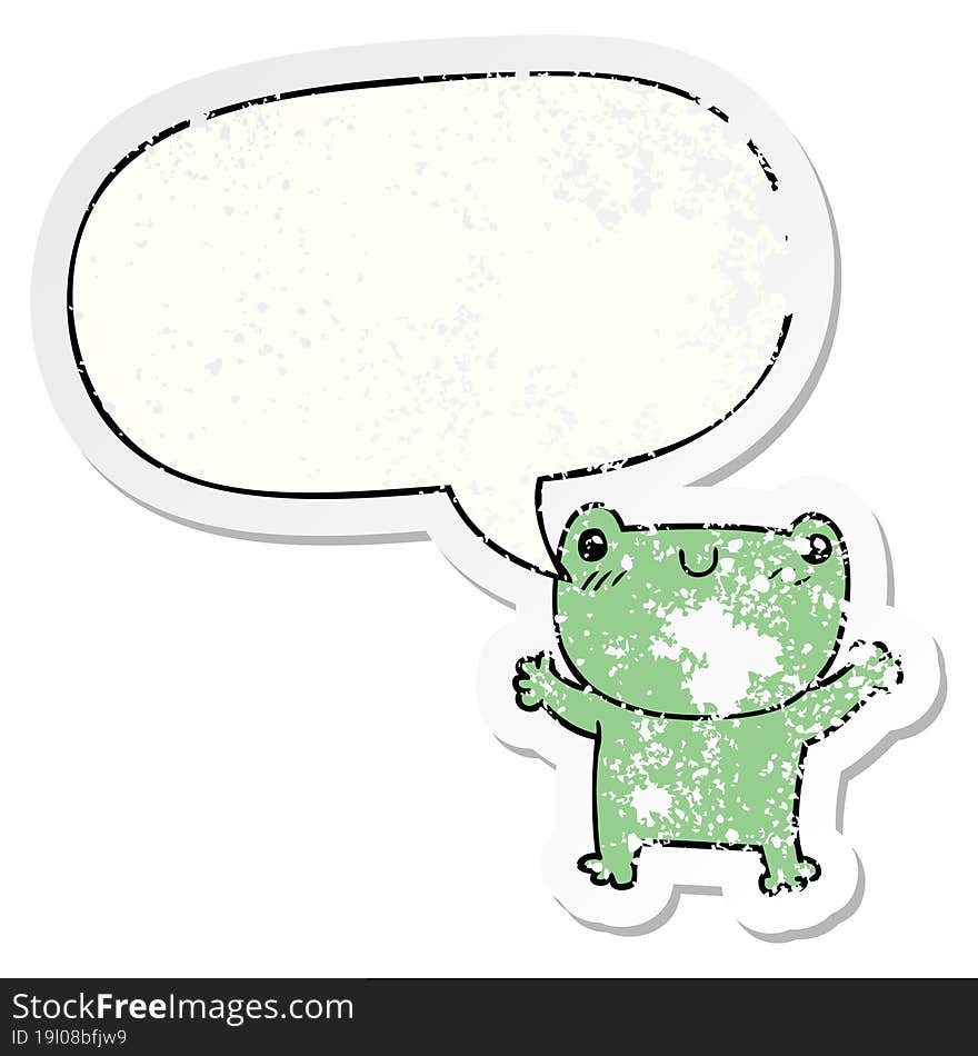 Cartoon Frog And Speech Bubble Distressed Sticker