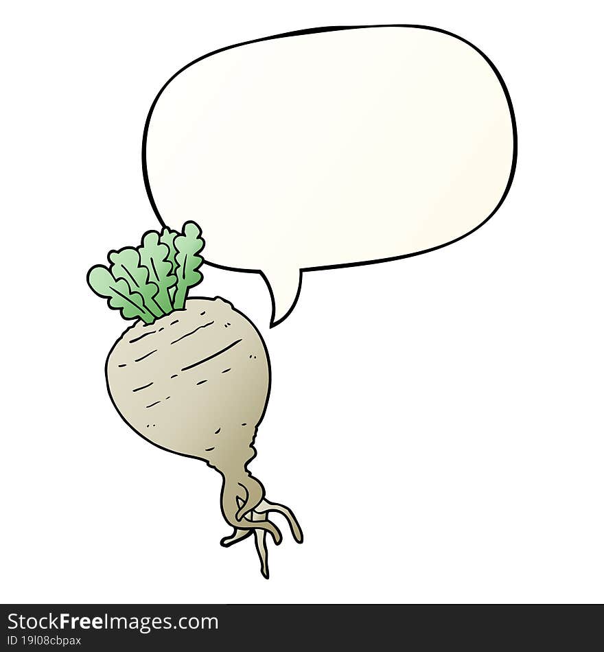 cartoon root vegetable and speech bubble in smooth gradient style