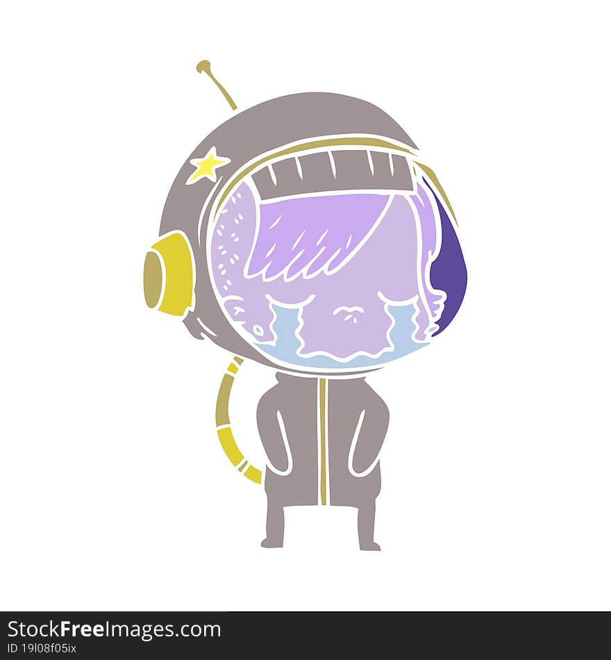 flat color style cartoon crying astronaut girl