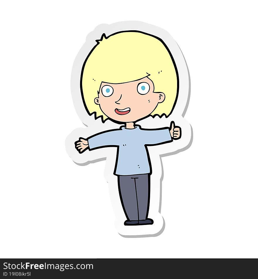 sticker of a cartoon happy woman