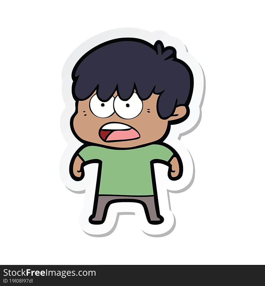 sticker of a worried cartoon boy