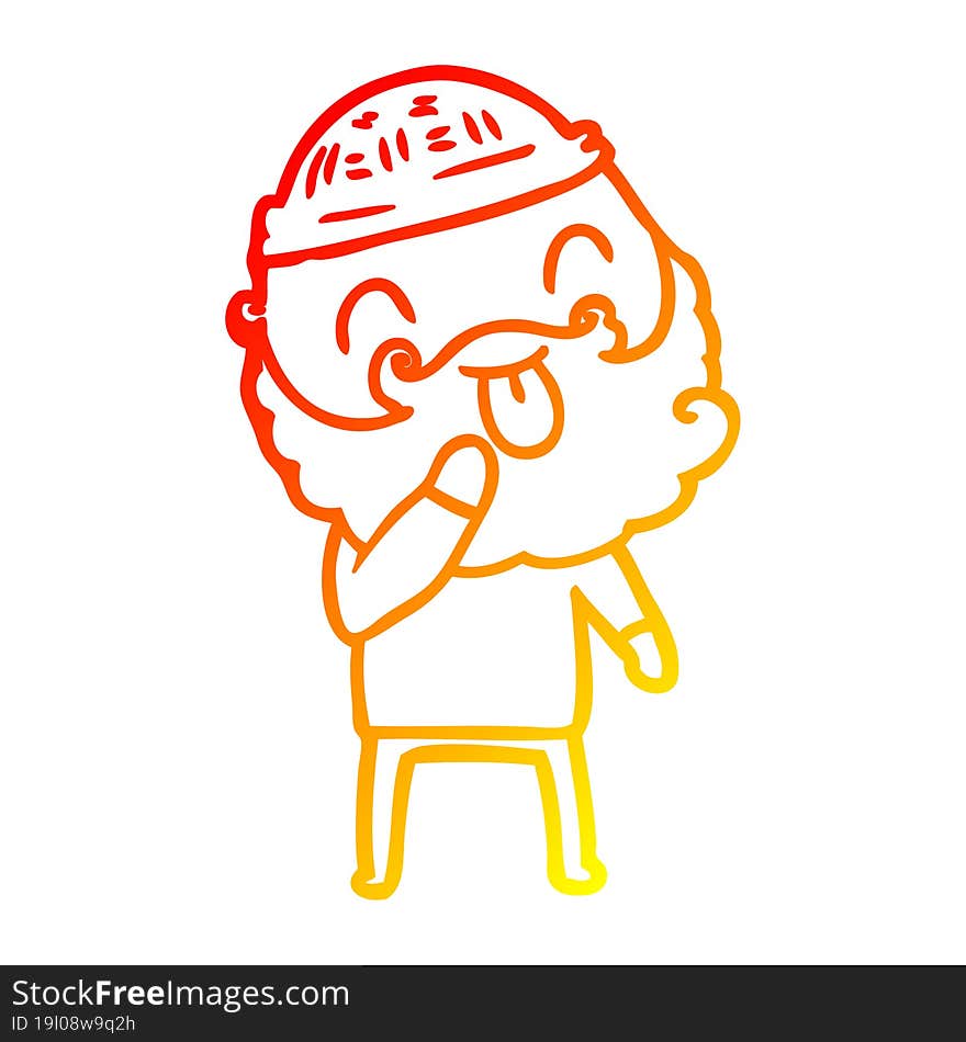 warm gradient line drawing man with beard sticking out tongue