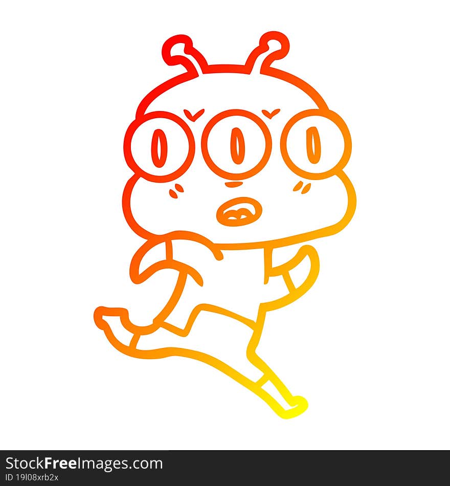 warm gradient line drawing cartoon three eyed alien