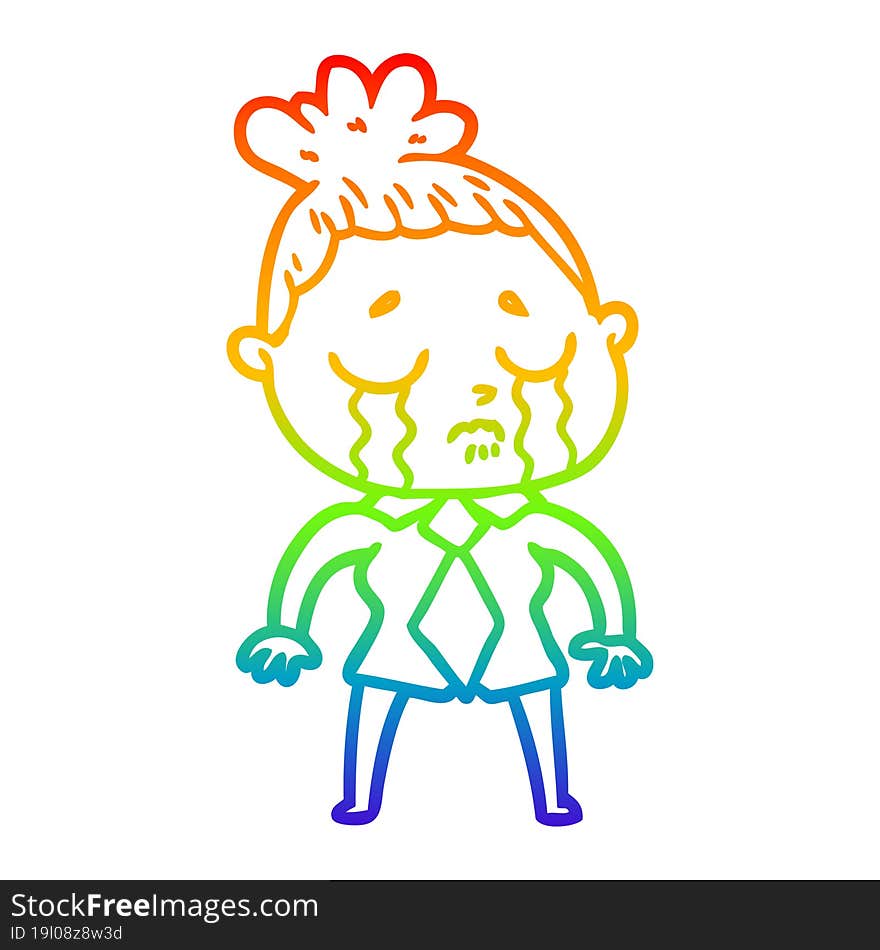 rainbow gradient line drawing of a cartoon crying woman