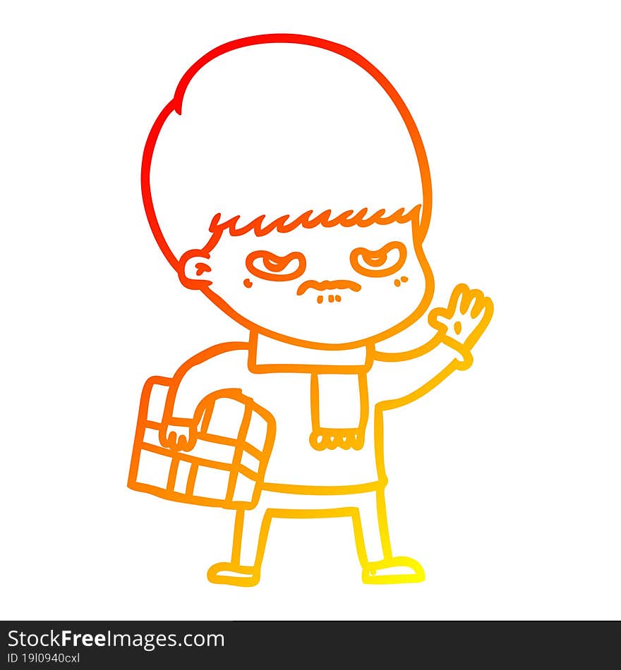 Warm Gradient Line Drawing Annoyed Cartoon Boy