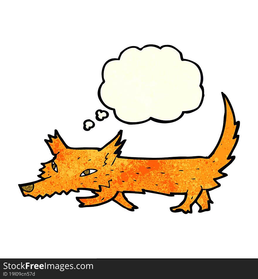 cartoon little fox with thought bubble