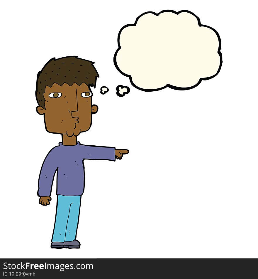 Cartoon Pointing Man With Thought Bubble