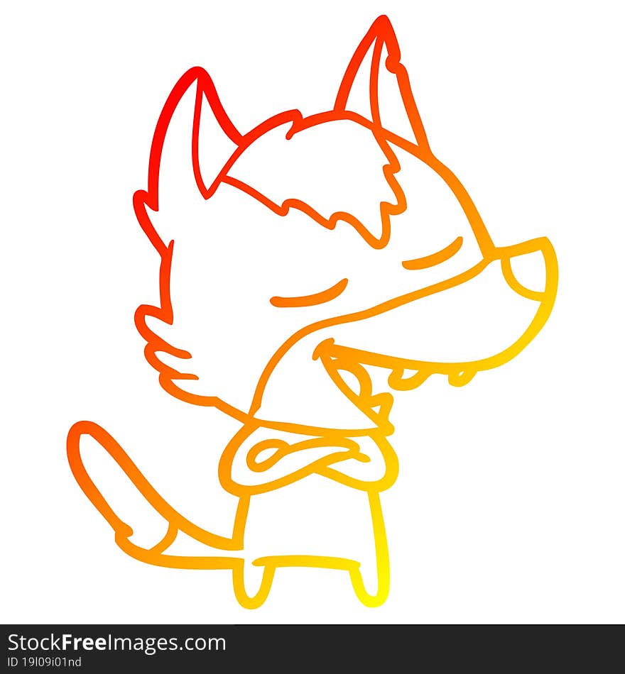 Warm Gradient Line Drawing Cartoon Wolf Laughing