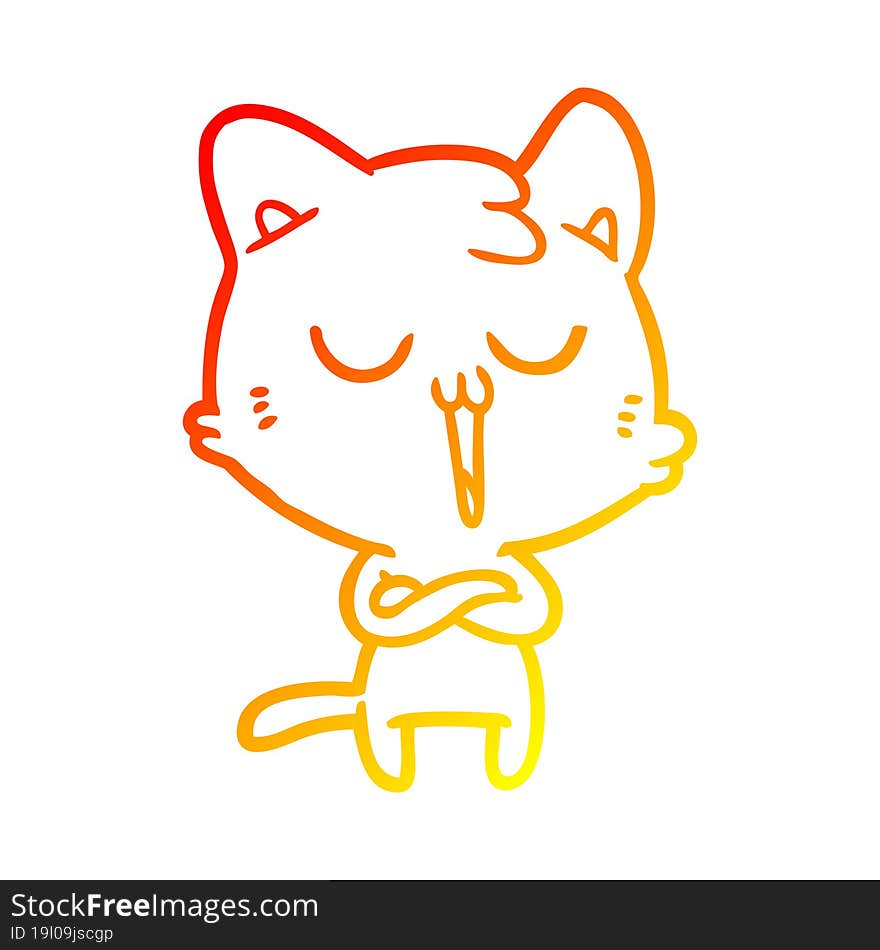 Warm Gradient Line Drawing Cartoon Cat Singing