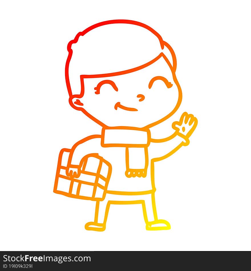 warm gradient line drawing of a cartoon boy smiling