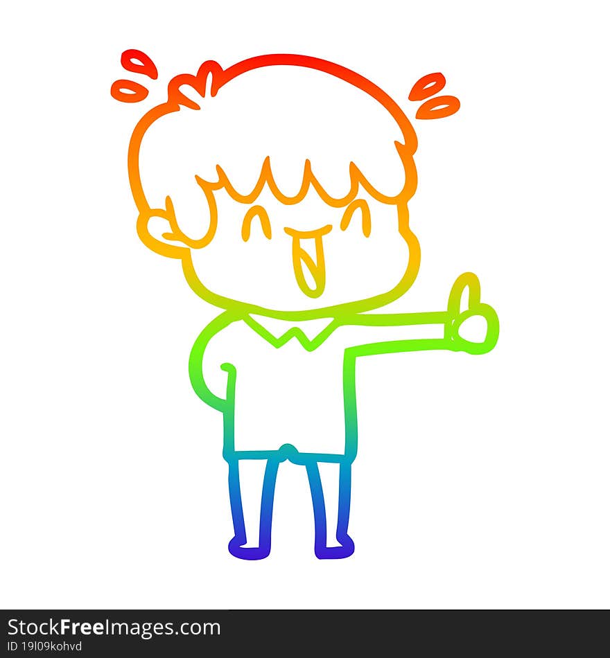 Rainbow Gradient Line Drawing Cartoon Laughing Boy