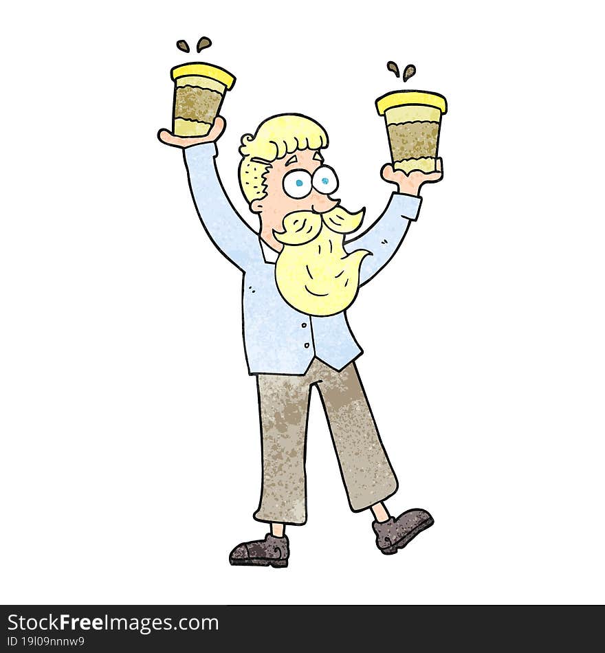 textured cartoon man with coffee cups