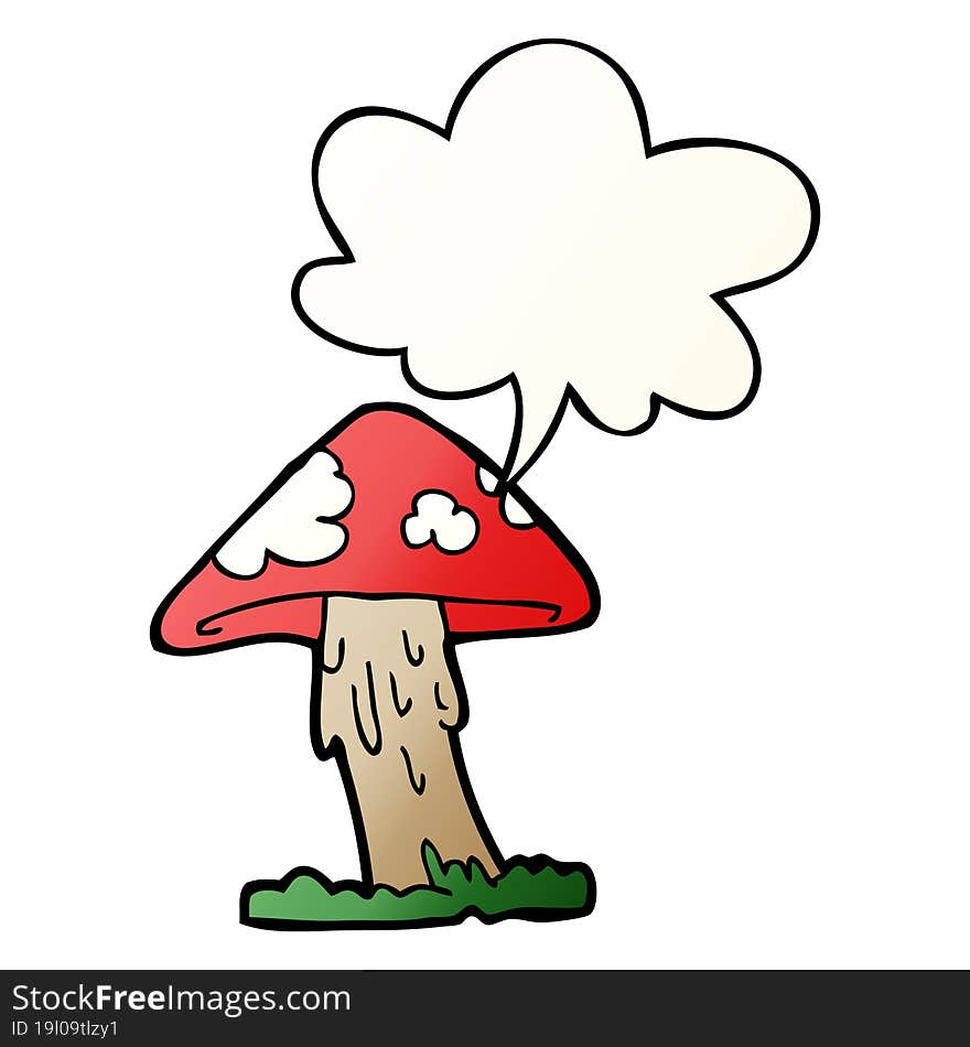 cartoon mushroom with speech bubble in smooth gradient style