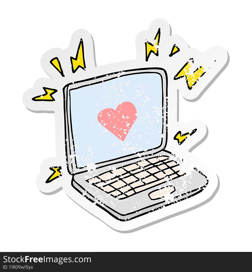 distressed sticker of a internet dating cartoon