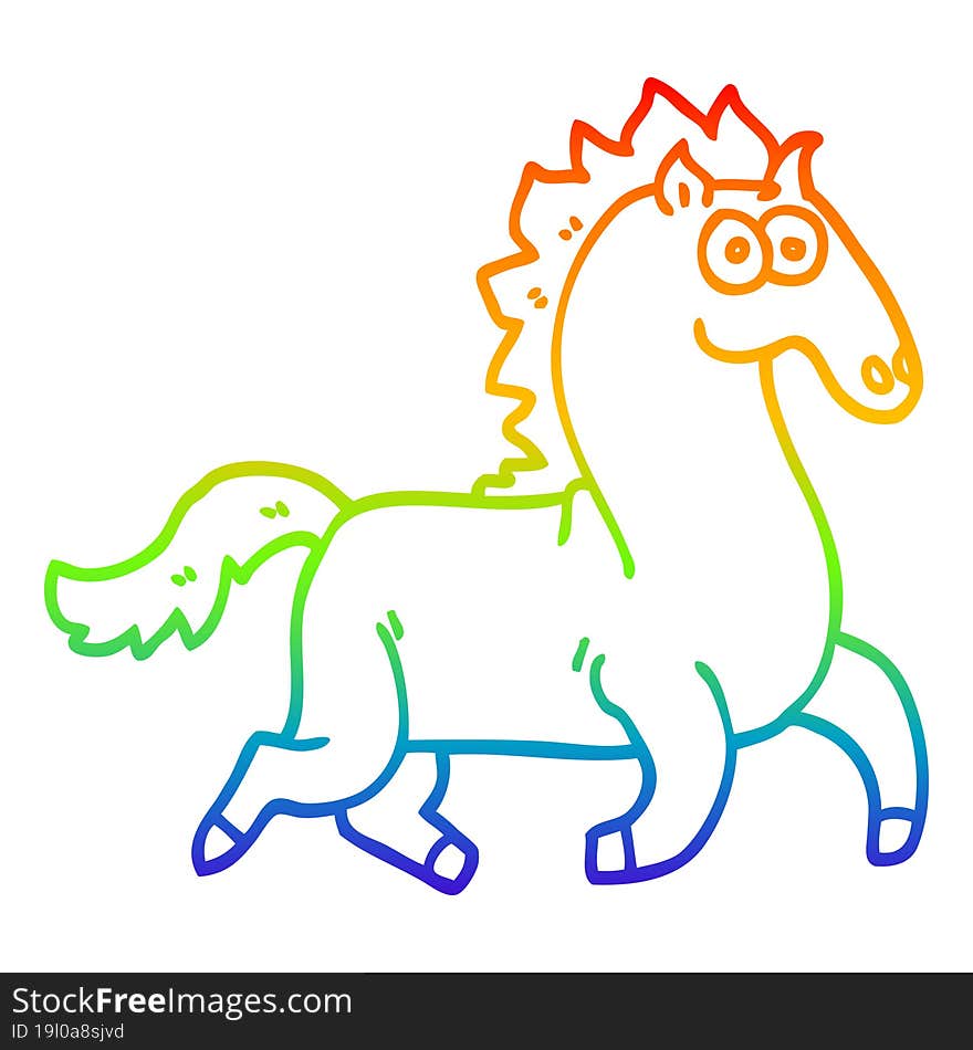 rainbow gradient line drawing of a cartoon magnificent stallion