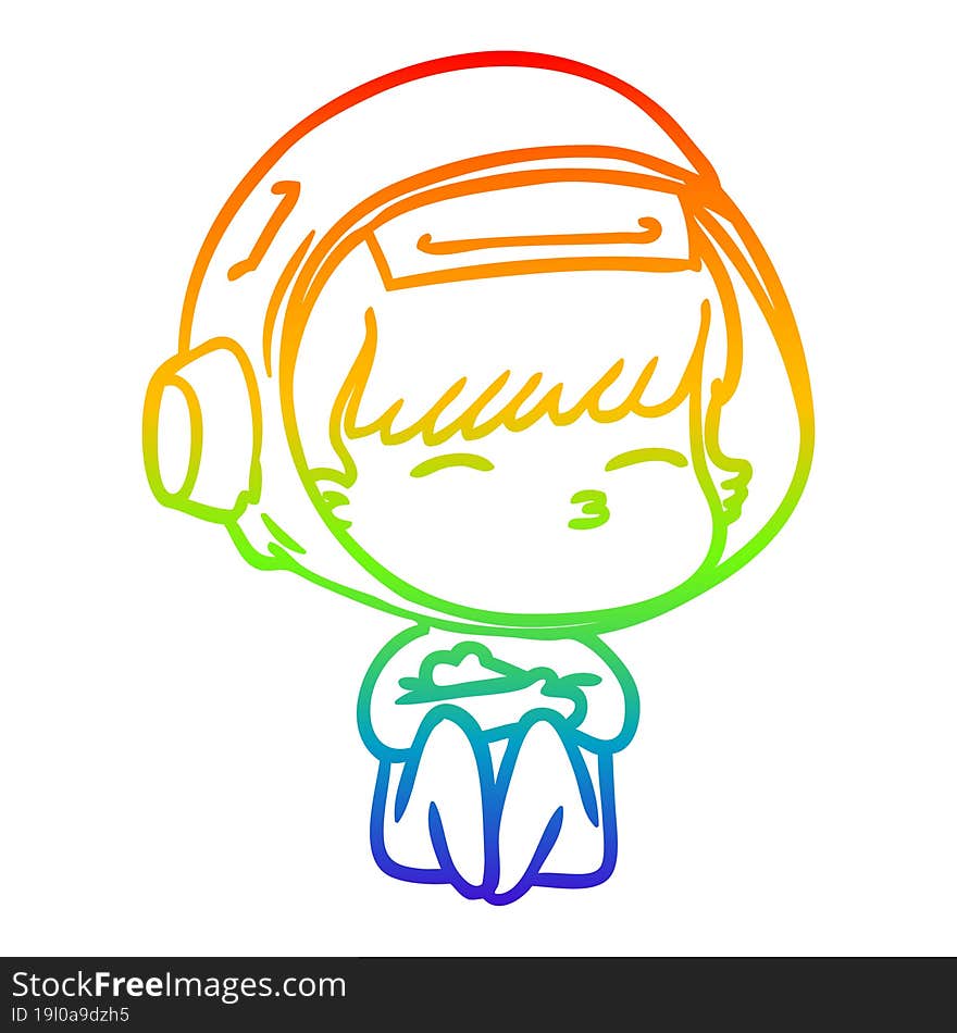 rainbow gradient line drawing cartoon curious astronaut