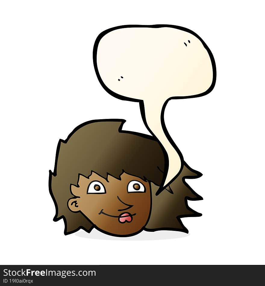 cartoon female face with speech bubble