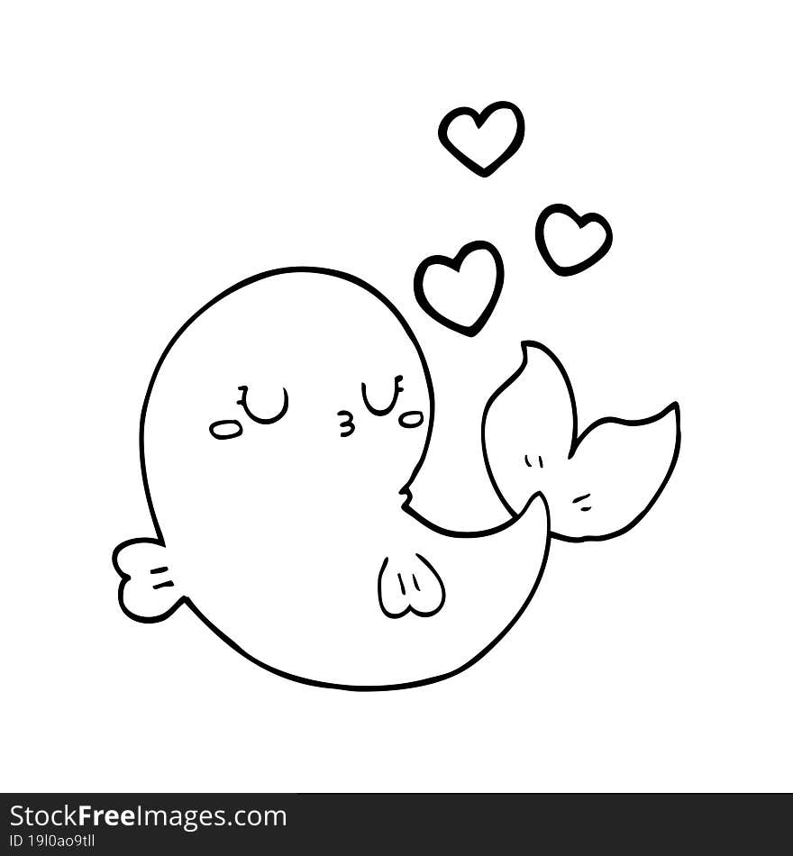 cute cartoon whale in love