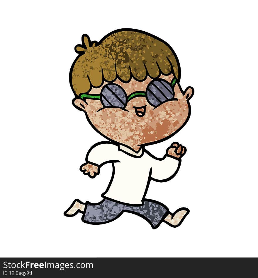 cartoon boy wearing sunglasses and running. cartoon boy wearing sunglasses and running