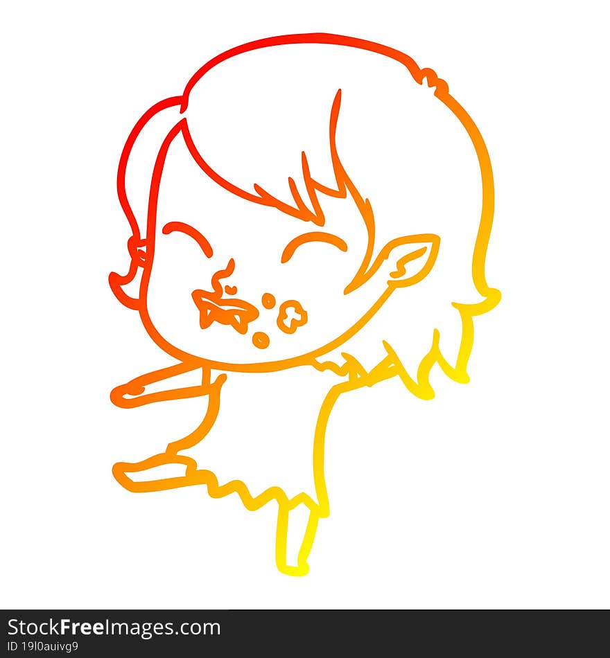 Warm Gradient Line Drawing Cartoon Vampire Girl With Blood On Cheek