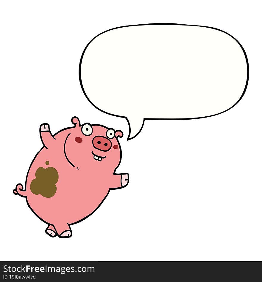 Funny Cartoon Pig And Speech Bubble