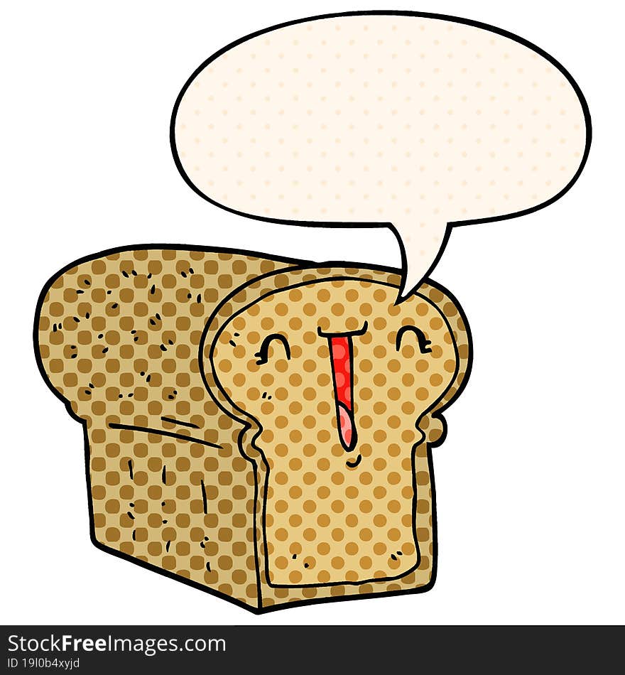 Cute Cartoon Loaf Of Bread And Speech Bubble In Comic Book Style