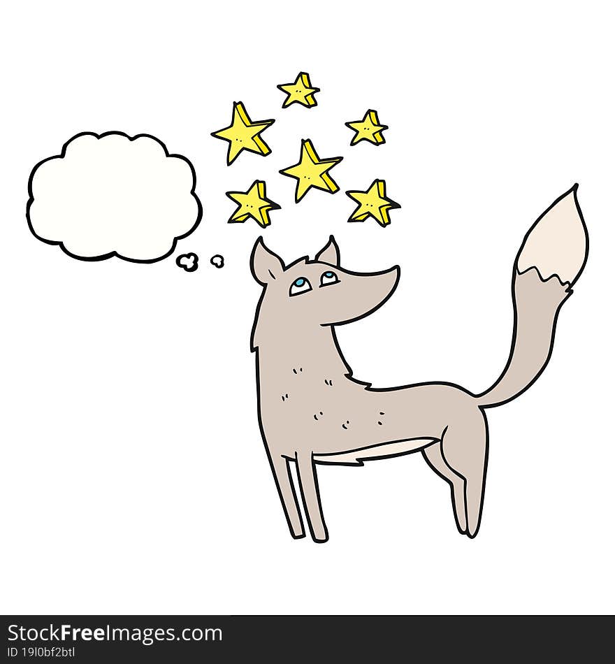 thought bubble cartoon wolf with stars