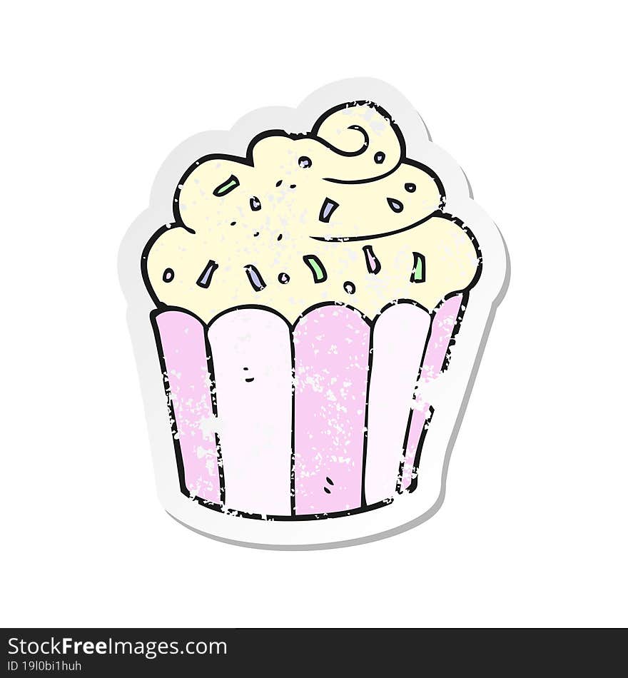 retro distressed sticker of a cartoon cupcake