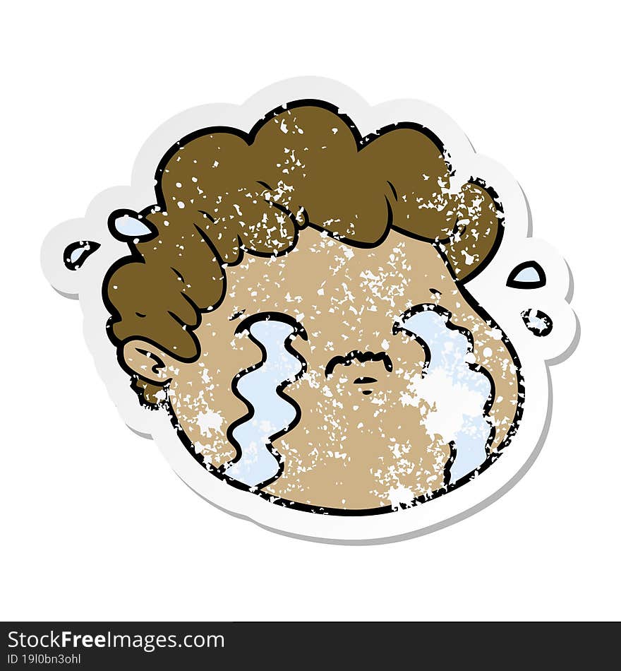 Distressed Sticker Of A Cartoon Crying Boy