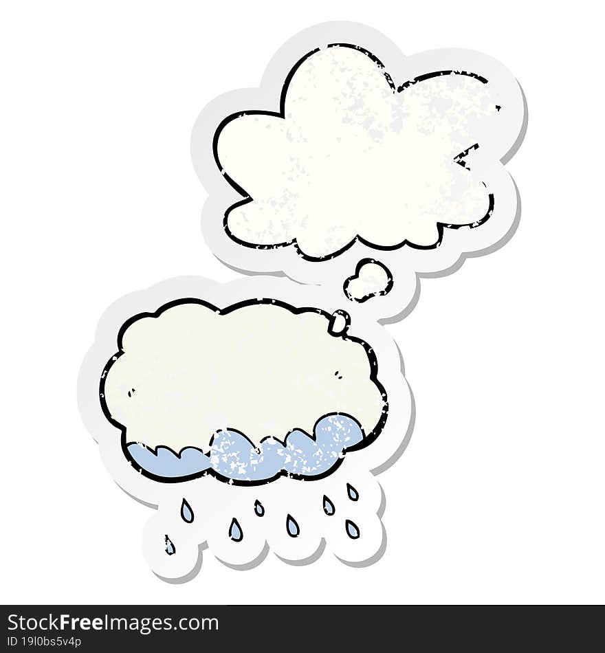 Cartoon Rain Cloud And Thought Bubble As A Distressed Worn Sticker