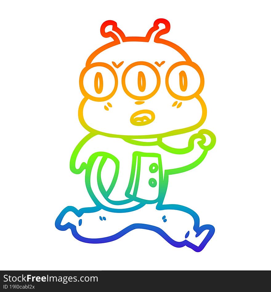 rainbow gradient line drawing cartoon three eyed alien