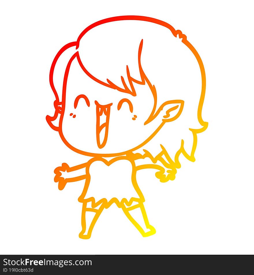 warm gradient line drawing cute cartoon happy vampire girl